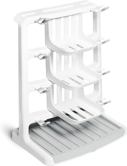 Munchkin Tidy Dry Space Saving Baby Bottle Drying Rack, White, 1 Count (Pack of 1)