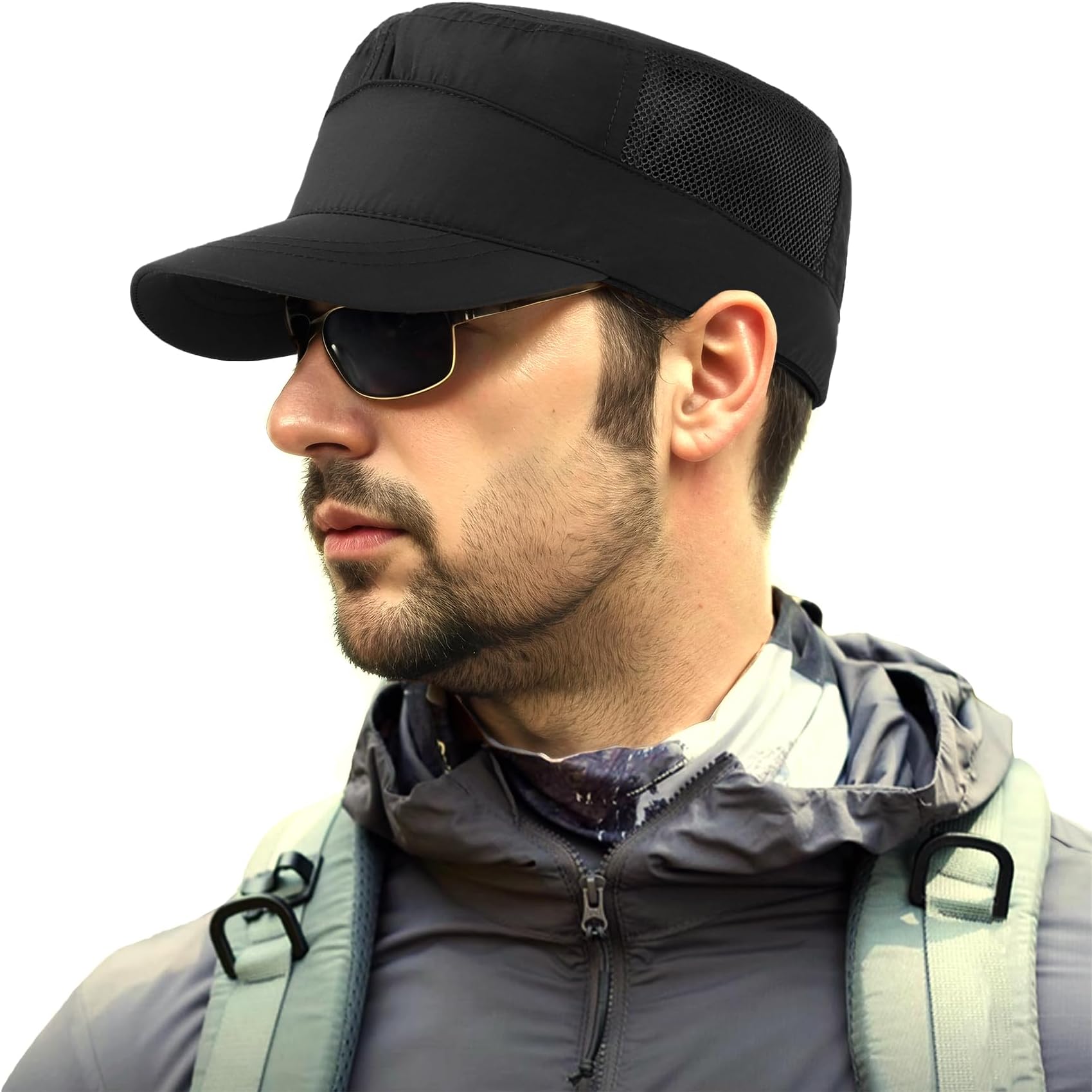 Quick Dry Military Hats for Men - Army Cadet Patrol Cap Short Brim Flat Top Hat Summer Breathable Adjustable