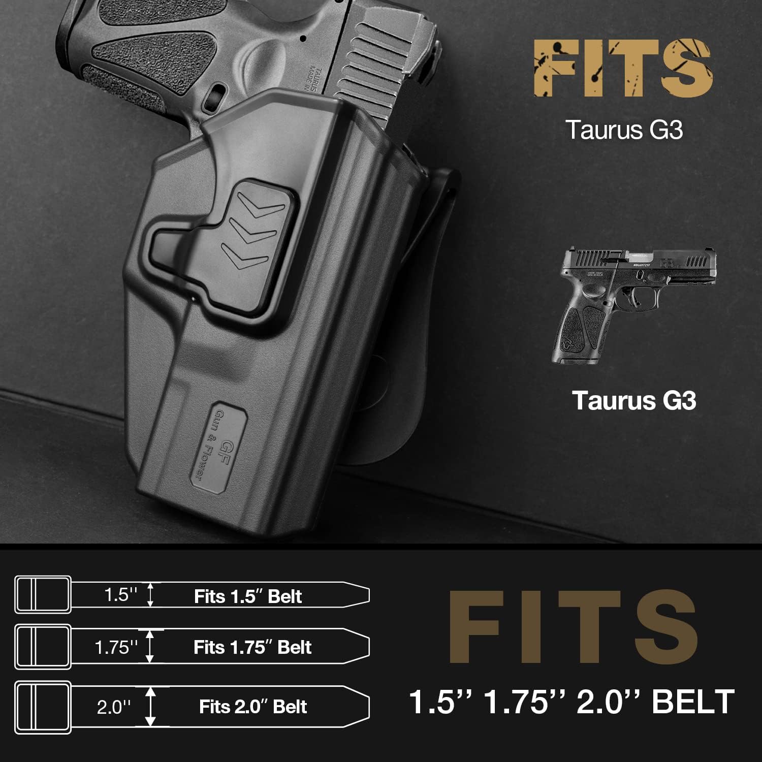 Taurus G3 Holster, OWB Polymer Holster Compatible with Taurus G3, Open Carry Holster for Outside Waistband, Index Finger Release System, 360 Degrees Adjustable, Right Hand Black