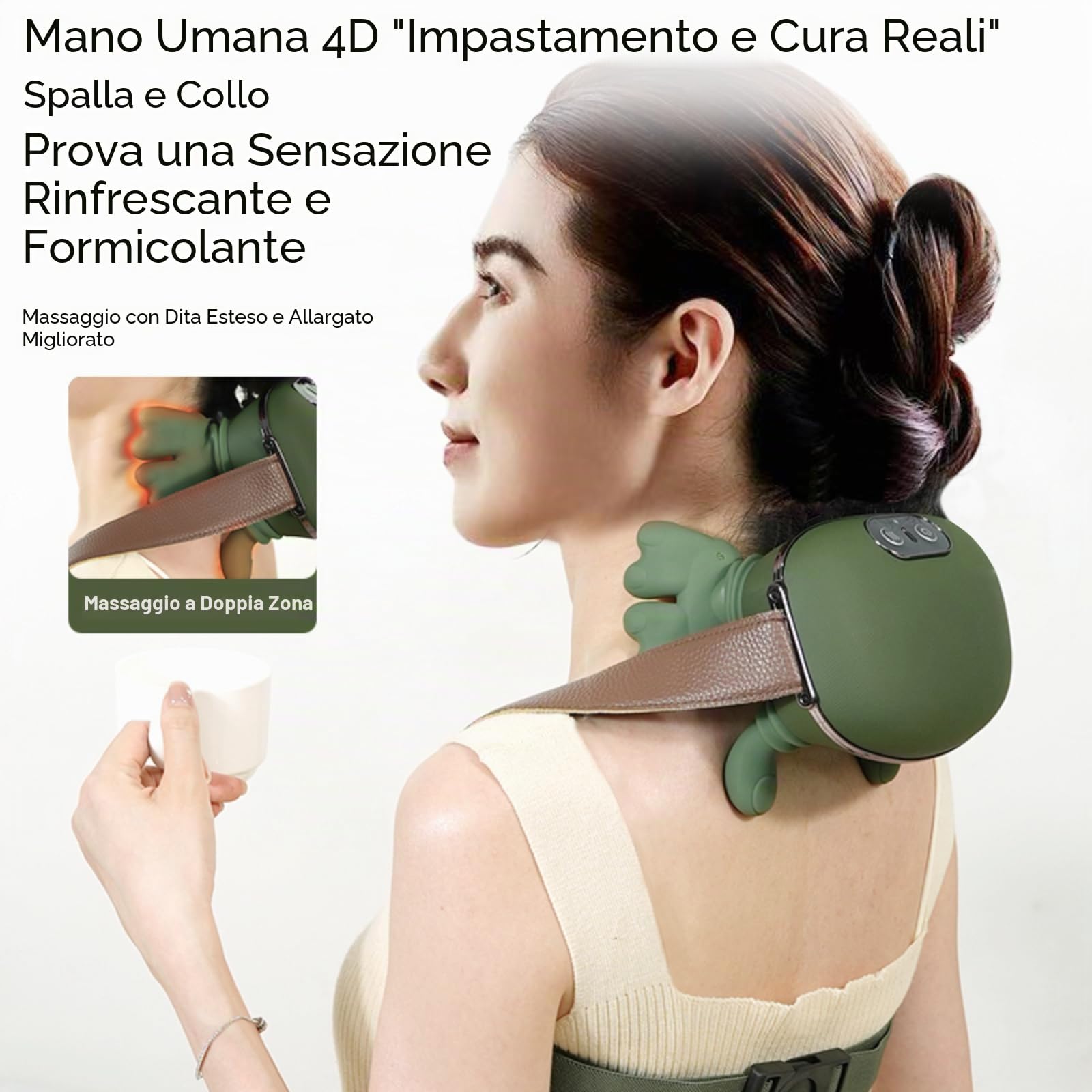 Massaggiatore per collo e spalle, massaggiatore professionale Shiatsu per collo, portatile per tessuti profondi 4D impastare con calore, design intelligente simulato della mano umana per