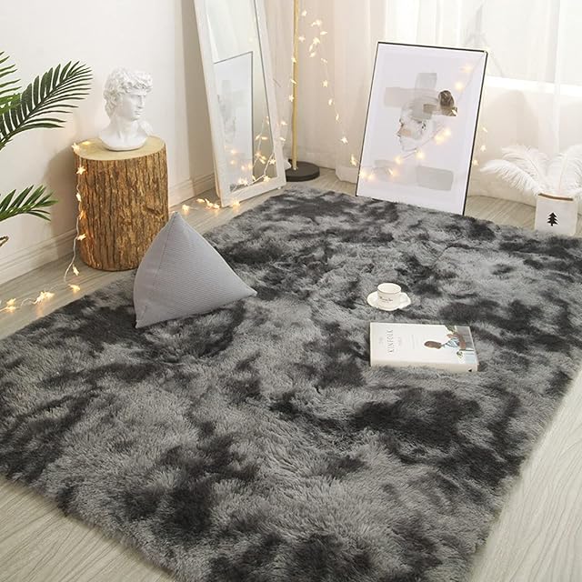 ETAOLINE Rugs Living Room Large Faux Fur Rug Soft Modern Shaggy Rugs (Dark Grey, 2ft x 4ft (60 x 120 cm))