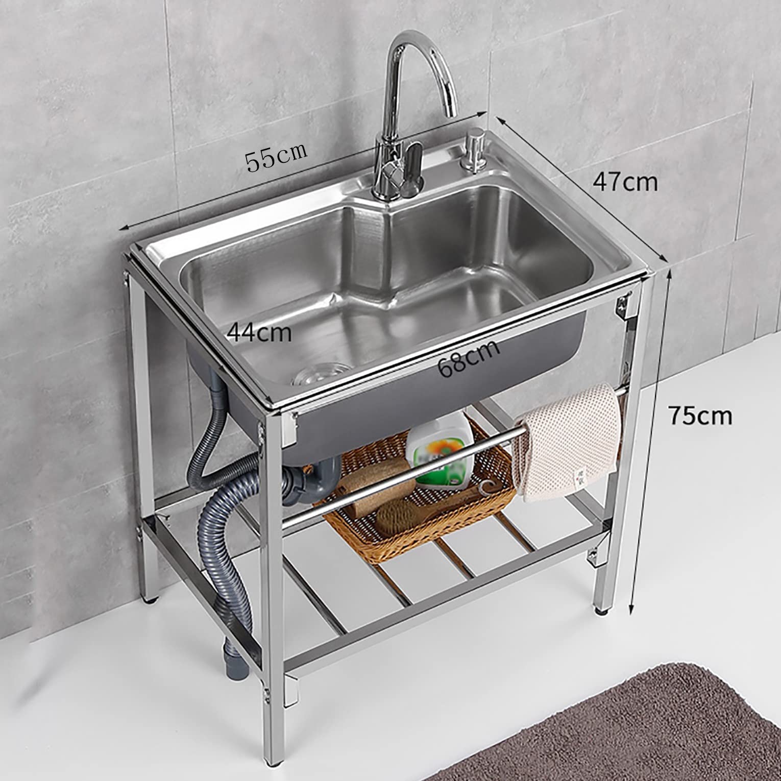 「花」サンカ 錆びにくいステンレス製 シンクが深い 簡易流し台 屋外 数量限定】サンカ 錆びにくいステンレス製 シンクが深い 簡易流し台