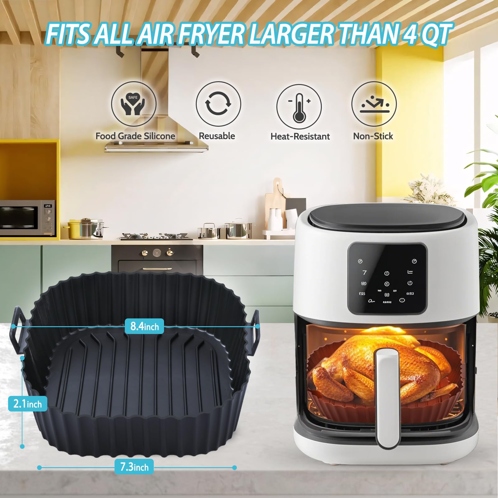 Komzon Silicone Air Fryer Liners - Reusable & Easy Clean -2