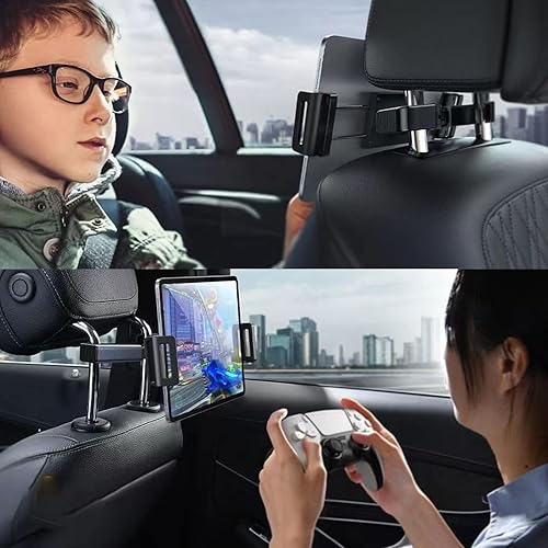Miniatura 6 de Car Headrest Tablet Mount Holder for Smartphones Tablets Posts Width Adjustable 4.7in-12.9in(Black) Car Mount Holder
