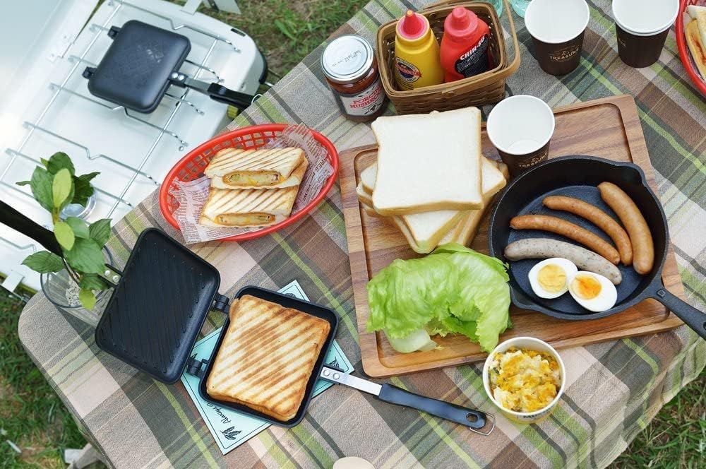 Toraya Hot Sandwich Maker, Crispy Grilling, Single, Fluorine Treated, For Gas Stoves, Black, Total Width: 13.8 inches (35 cm)
