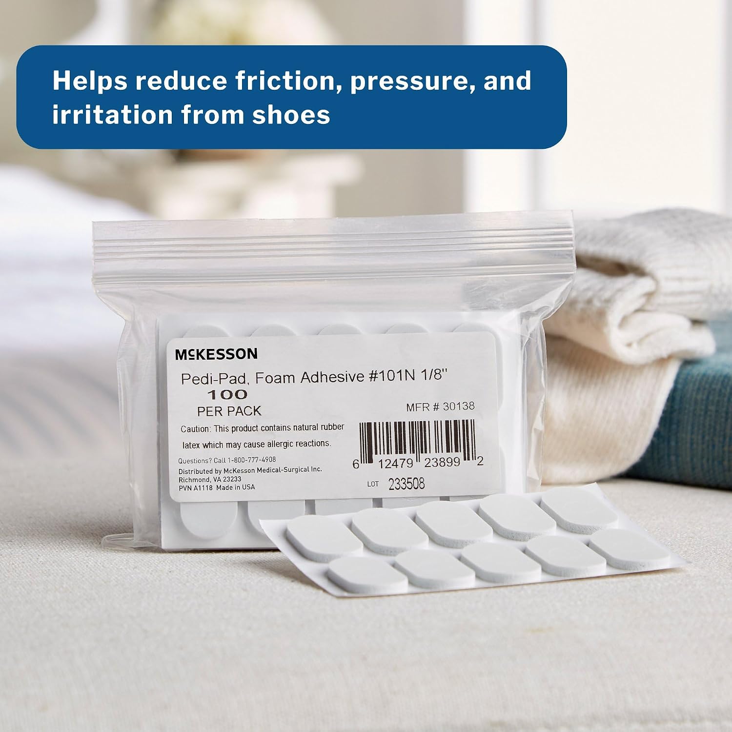 McKesson Pedi-Pads Protective Foot Pads - Foam, Adhesive, White - Size 101-Narrow, 1/8 in, 100 Count