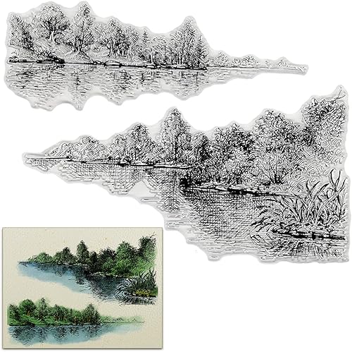 Sellos transparentes de fondo de paisaje forestal para decoración de tarjetas, álbumes de recortes, árboles, pájaros, fondo de silicona, sellos