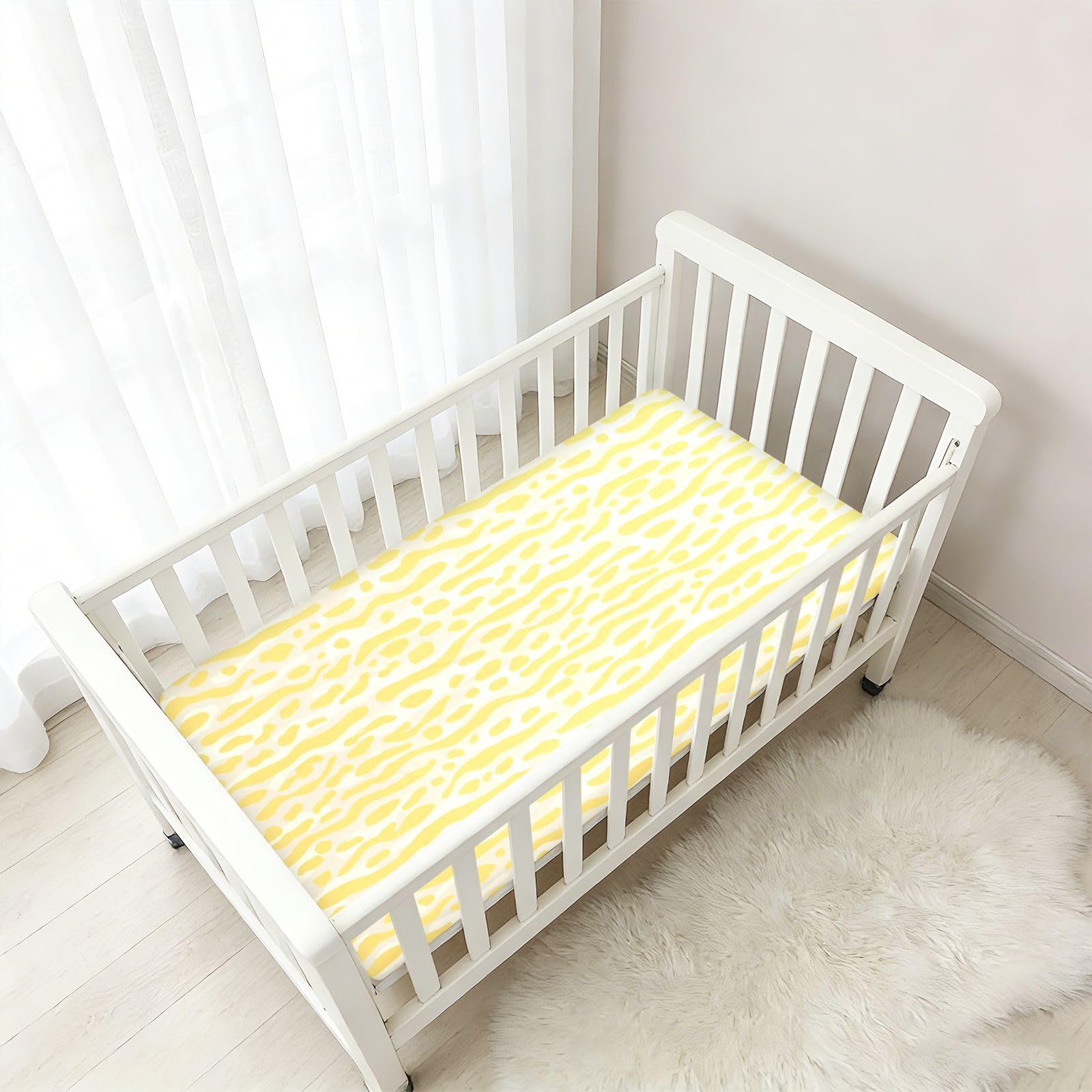 Sábanas de algodón para cuna, para bebés, niños y niñas, suaves, transpirables, con rayas góticas, color amarillo pastel, para decoración de guardería, 1 paquete de sabanas para cuna de 52 x 28