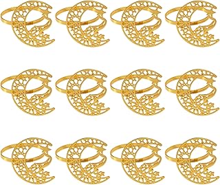 Gold Napkin Rings 12 Pcs Set, Ramadan Decorations, Moon and Star Zinc Alloy Table Design, for Events and Weddings Ideal