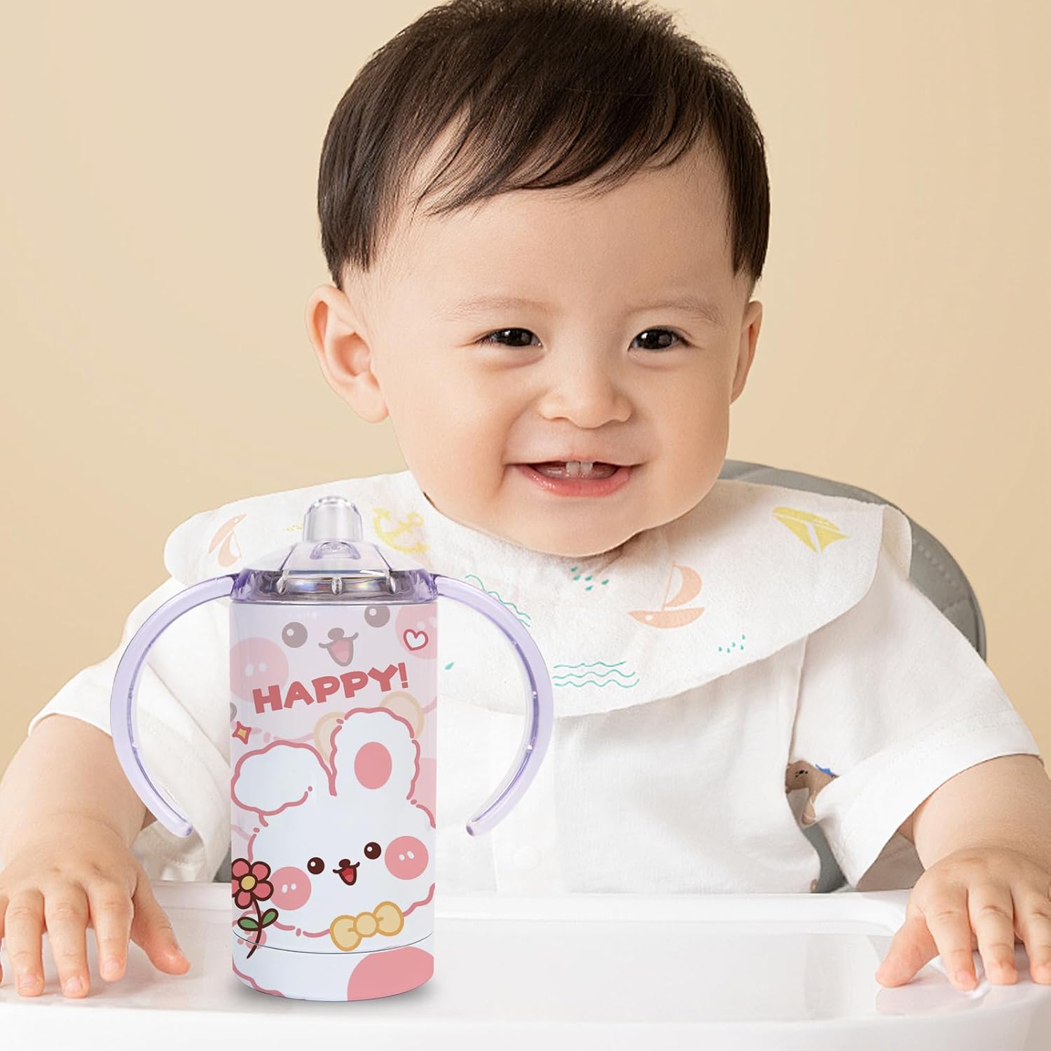 24 Pack Sublimation Blanks Sippy Cup Baby Bottle with Handles Straight Stainless Steel Insulated Skinny Tumblers with Splash proof Lid 12 oz Shatterproof Water Tumbler - Image 9