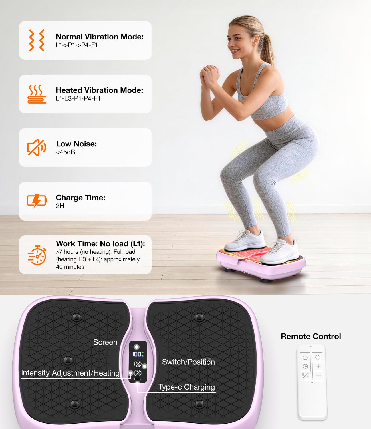 Mini Plataforma Vibratoria con Calefacción, 6 Programas de Entrenamiento, Mando a Distancia y Pantalla LCD, Plataforma Vibración Muscular Ligero y Portátil para el Ejercicio Diario