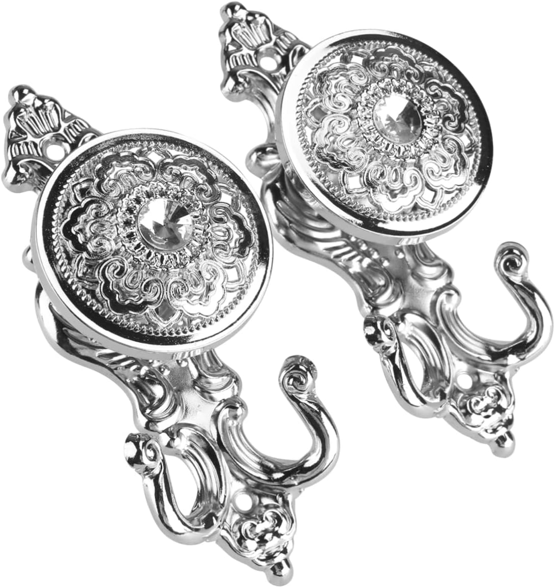 Elegant Vintage Curtain Holdbacks Silver Zinc Magnesium Alloy Tieback Hooks for Drapes Easy to Install for Traditional and Decor