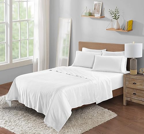Miniatura 5 de ELINEN Juego de sábanas de viscosa de bambú, tamaño matrimonial, juego de 4 piezas con bolsillos profundos de hasta 18 pulgadas, tejido de satén