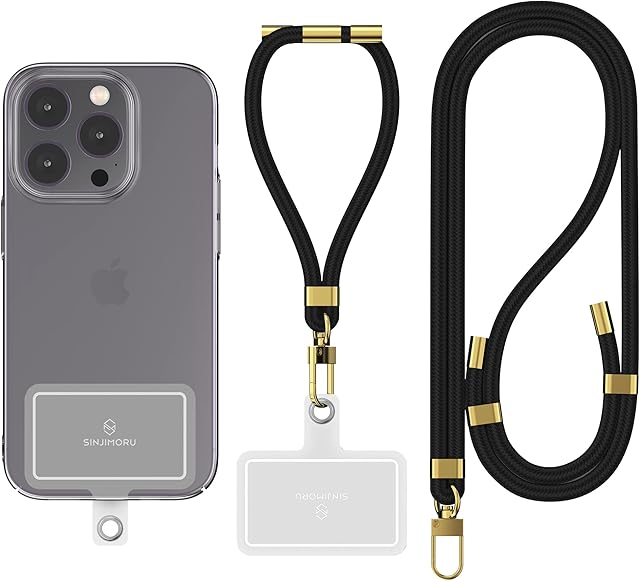 Sinjimoru Universal Cell Phone Strap, Crossbody Phone Lanyards for Neck Adjustable Wrist Straps as Phone Grip (2Pack) Compatible with most Phone Cases. Sinji Strap, Black