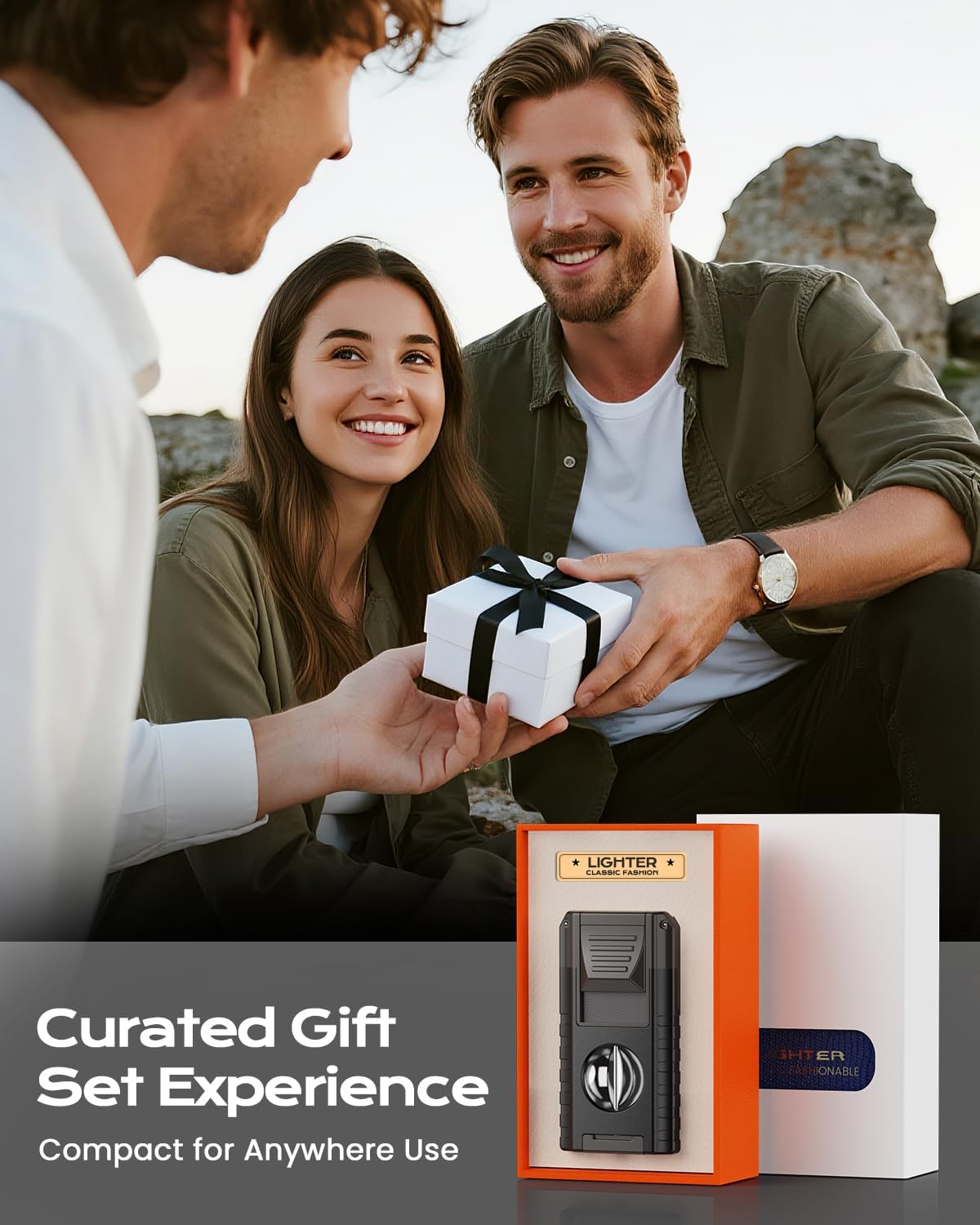 6-in-1 Torch Lighter, Torch Lighters with V & Straight Cutter, Windproof Triple Flame, Punch, Holder, and Draw Enhancer Tool, Butane Refillable Lighters, All-in-one Lighter Gifts for Men for Candles