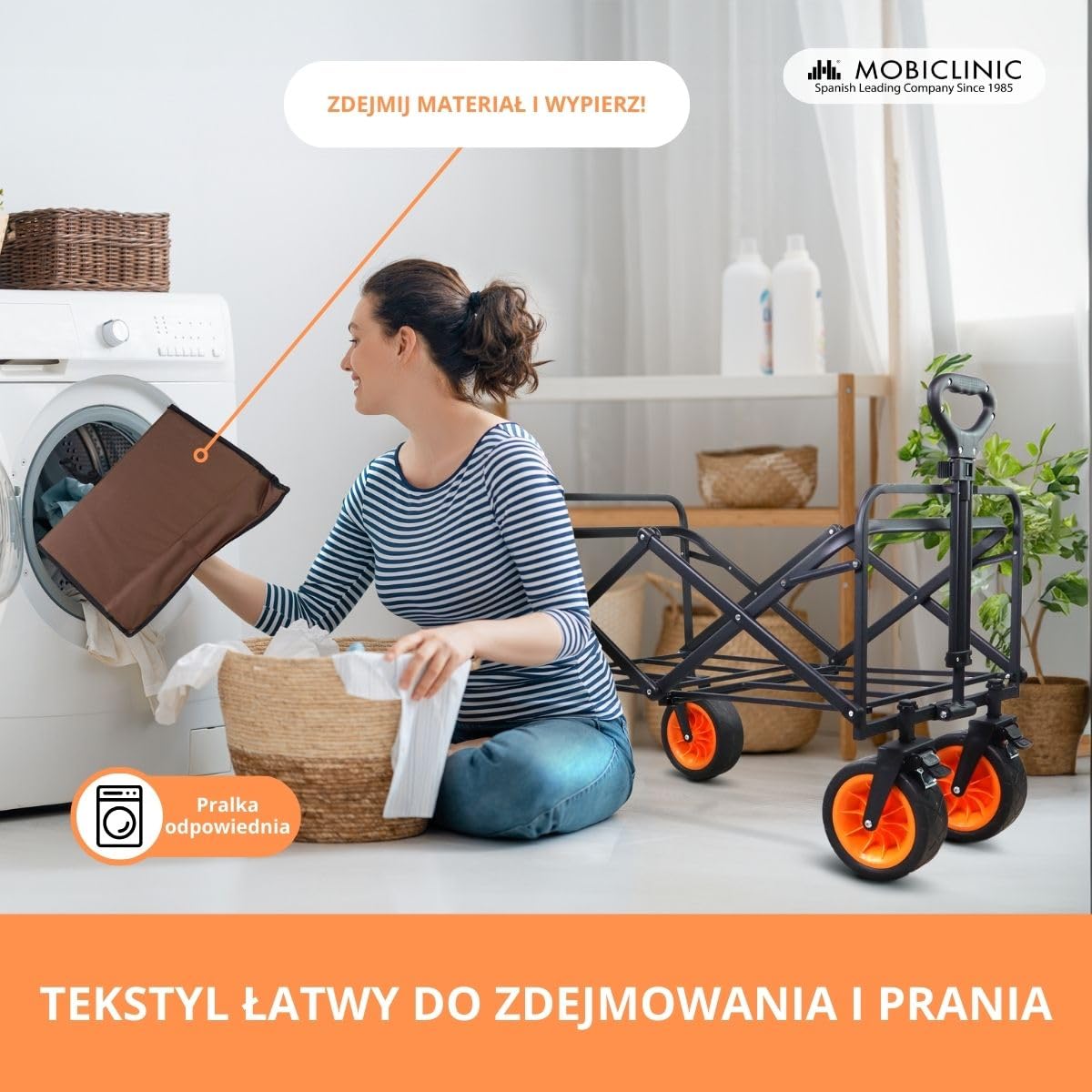 Mobiclinic®, Składany wózek transportowy, Na plażę i do ogrodu, Duna pro plus, Regulowana rączka, Duże 360º terenowe koł, Dodatkowe kieszenie, 100 kg, 94x56, 5x61cm, Wodoodporny, Czerwony