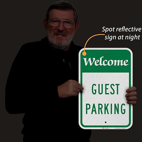 Miniatura 8 de SmartSign Letrero de metal con texto en inglés "Welcome - Guest Parking" de 18 x 12 pulgadas, aluminio de 63 mil, material reflectante laminado de