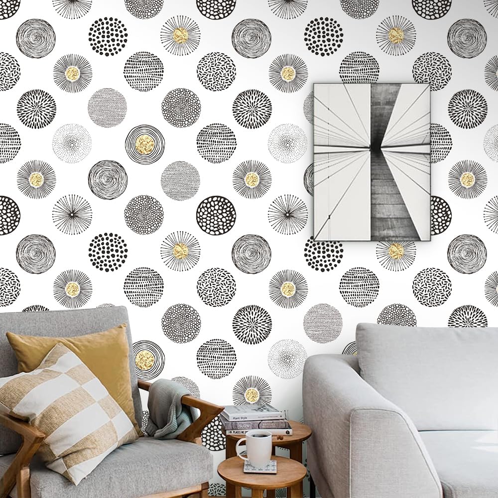 Peel and Stick Wallpaper,17.71" x 236.2"Black/White Wallpaper Waterproofing Wall Paper for Home Bedroom Cabinets and Kitchen Deco