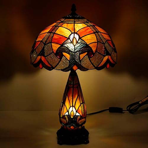 Miniatura 4 de Tiffany - Lámpara de mesa de vitrales de 12 x 19 pulgadas, jarrón para madre e hija, luz nocturna para dormitorio, mesita de noche, lectura, hogar,