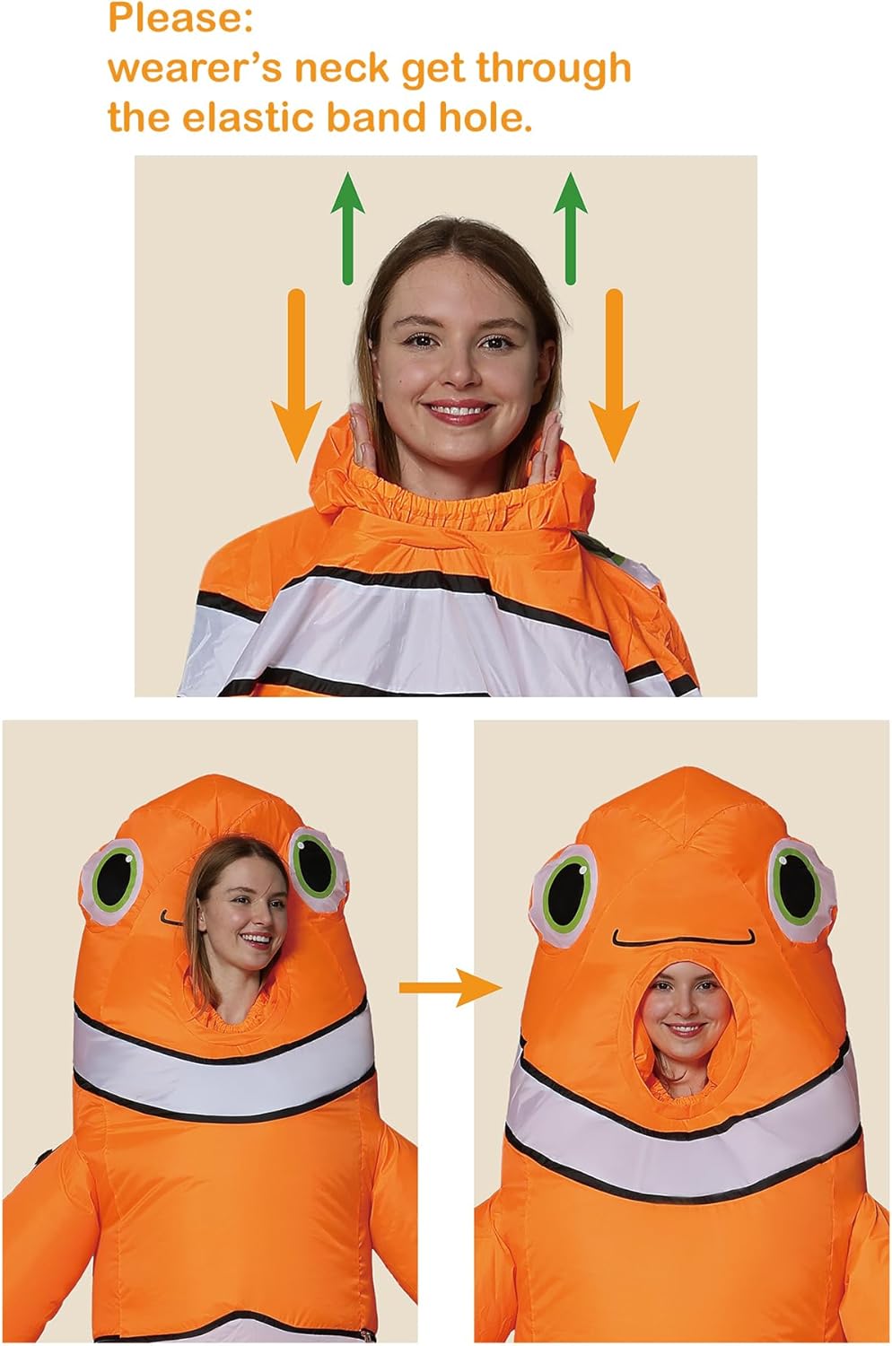 Halloween Inflatable Clownfish Costume Adult Size – Ocean Animal Blow Up Suit for Fun Parties and Events