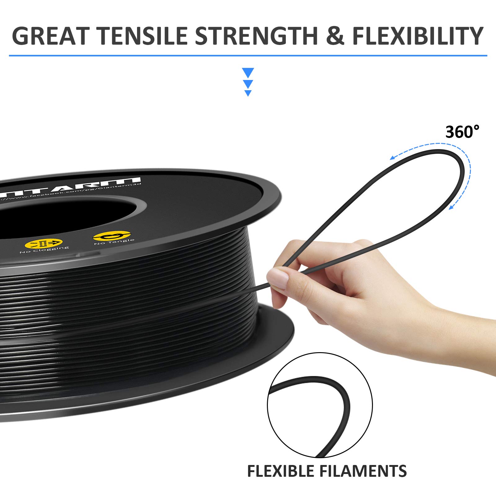 PLA Filamento 1,75 mm, GIANTARM Stampante 3D PLA Filamento 1 kg Spool(Nero)