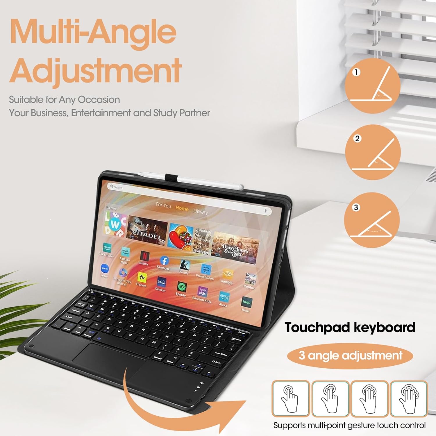 Touchpad Keyboard Case for Amazon Fire HD 10&10 Plus (2021&2023 Release) 10.1 inch, Detachable Bluetooth Keyboard with Pen Holder and USB-C Cable for Tablet Cover (Black)