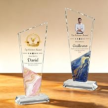 Personalised Crystal Award Trophy Custom Engraving Logo Name Photo Customizable Glass Trophies Plaques for Awards for Employee Recognition Office Sports Award