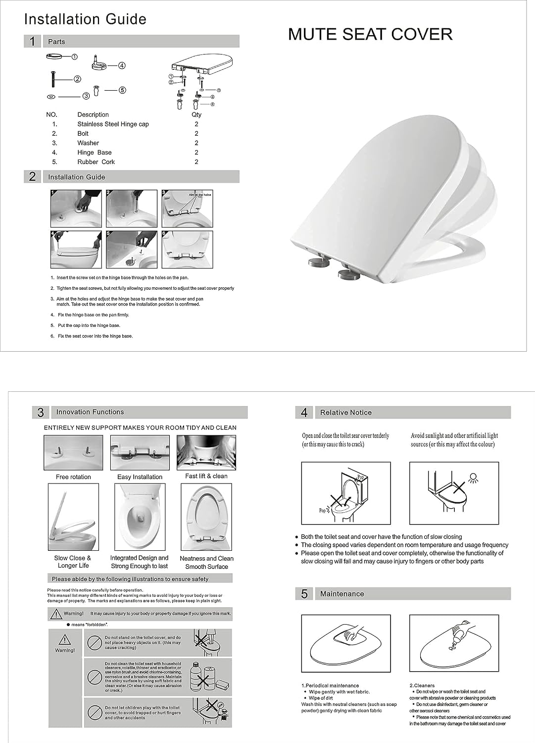 NeeyBing Square Toilet Seat,White Soft Close Quick Release Toilet Lid Cover, White Toilet Seats with Adjustable Stainless Hinges - Image 5