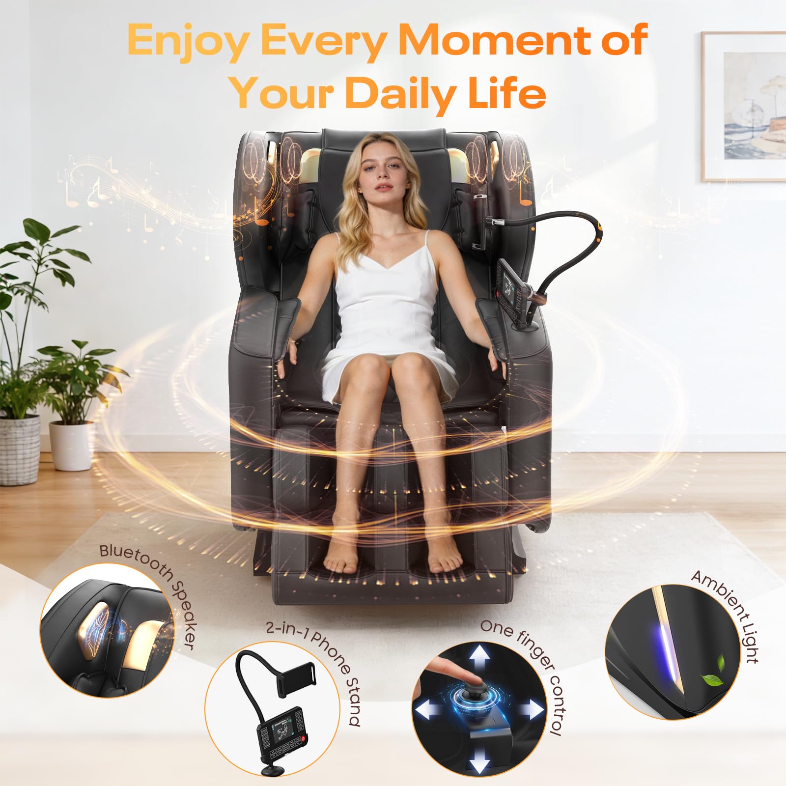 Poltrona Massaggiante,Poltrona Reclinabile con Massaggio Completo a 14 Rulli, 9 Airbag, Riscaldamento Gambe e vita,Massaggio ai Piedi, Controllo Tramite Smartphone,Altoparlante Bluetooth