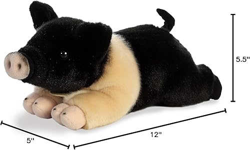 Miniatura 4 de Aurora® Adorable cerdo de Hampshire de peluche Miyoni®, detalle realista, compañía entrañable, negro, 12 pulgadas