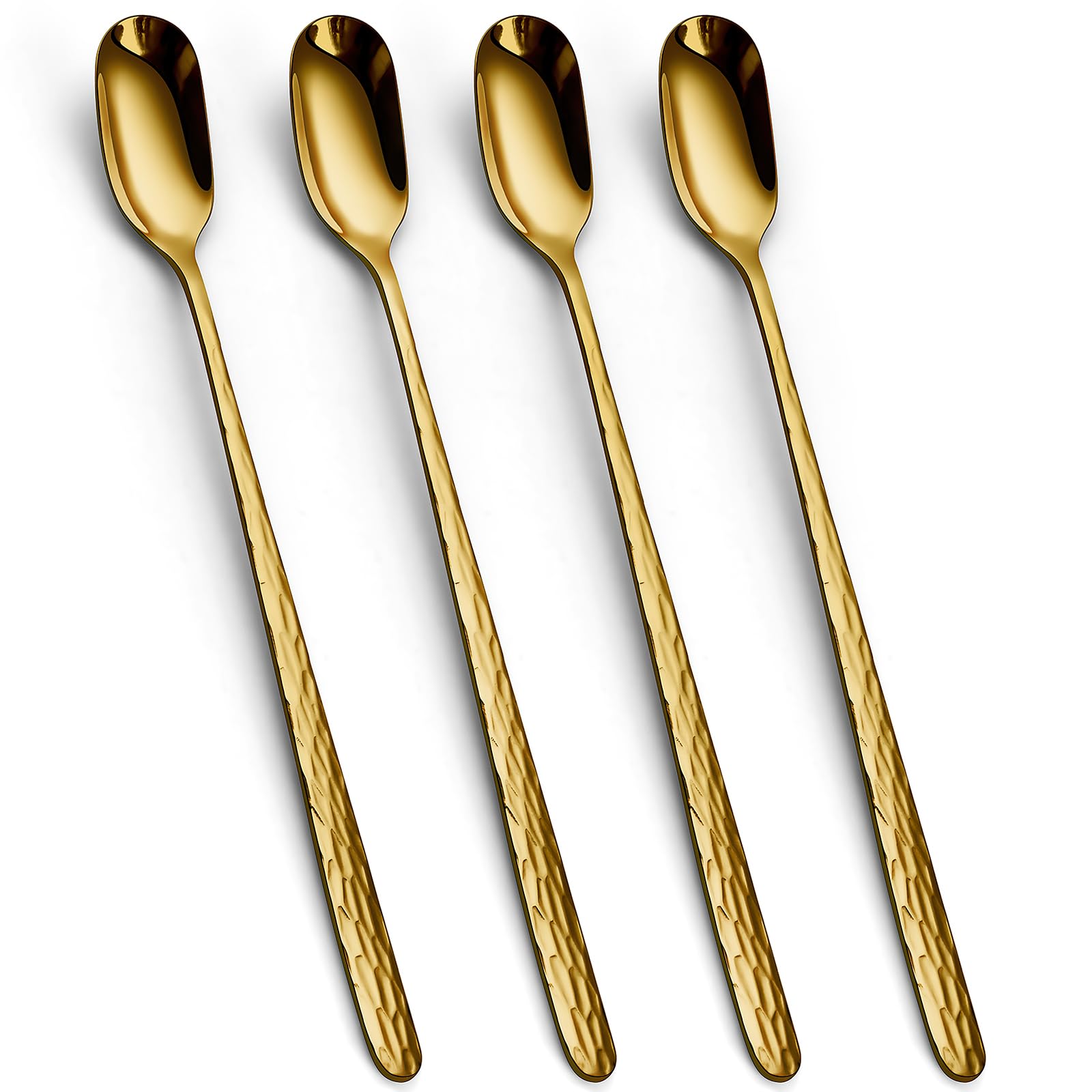 Cuillères à thé glacé en acier inoxydable doré, couverts de table à long manche de 23 cm