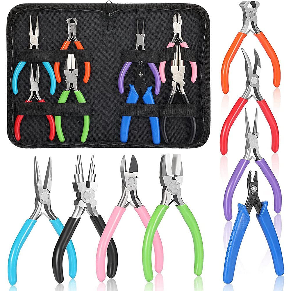 Set di 8 attrezzi per gioielli, pinze, pinze rotonde, pinze da forno in nylon per gioielli fai da te