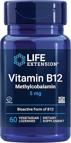 Life Extension Vitamina B12 Metilcobalamina 5 mg – Suplemento de vitamina B soluble para nervios, salud cerebral y energía – Sin gluten, sin OMG,