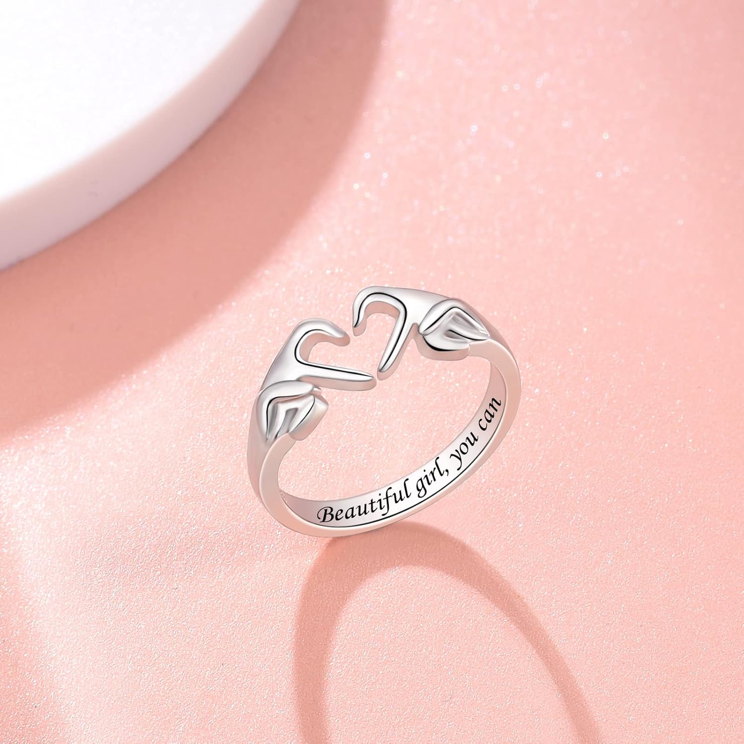 925 Sterling Silver Heart Claddagh Rings for Women Teens Girls, Adjustable White Gold Plated Ring Friendship Promise Love Heart Jewelry Rings Mothers Day Valentines Holiday Gifts for Women Friends - Image 4