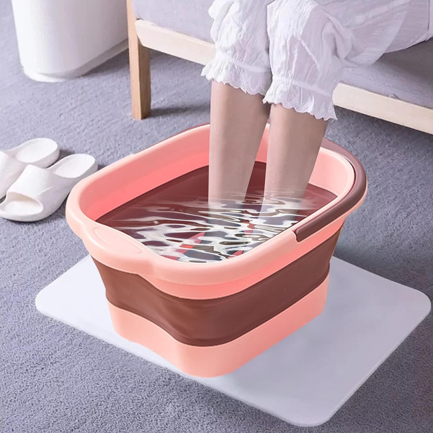 Vasca da bagno pieghevole per piedi in plastica con rulli massaggianti, vaschetta per piedi con massaggio, con manico, per pediluvio, pattumiera (3 colori)
