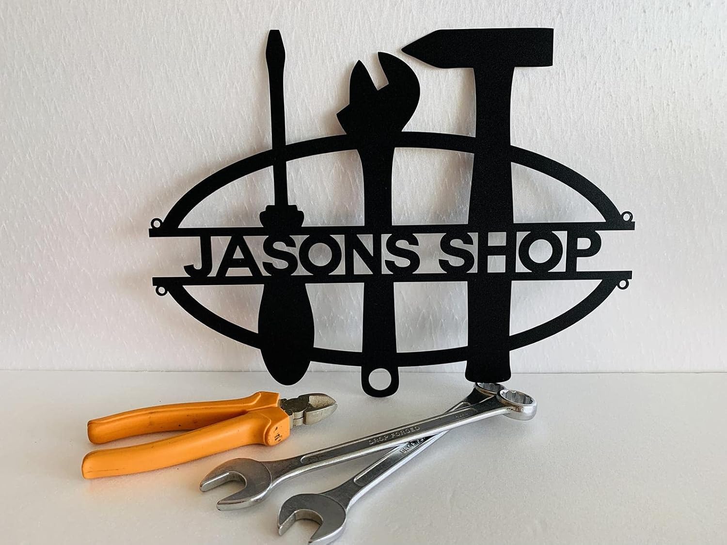 Personalized Metal Garage Sign, Custom Name, Work Shop, Metal Wall Art, Housewarming Gift Home Decor House Sign Man Cave, Dad's, Grandpa Birthday Gift for Mechanic Garage Location (Name in the middle)