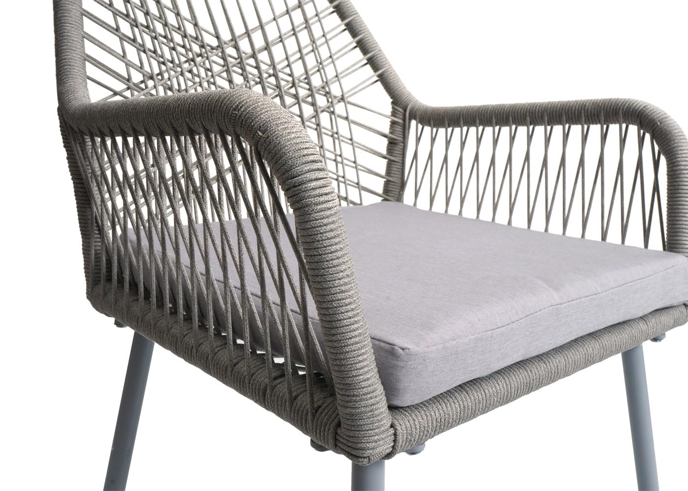 Set 2 Sedie Da Giardino Mendler HWC-O12 - Alluminio E Corda Rope Antracite, Cuscino Grigio, Portata 120kg
