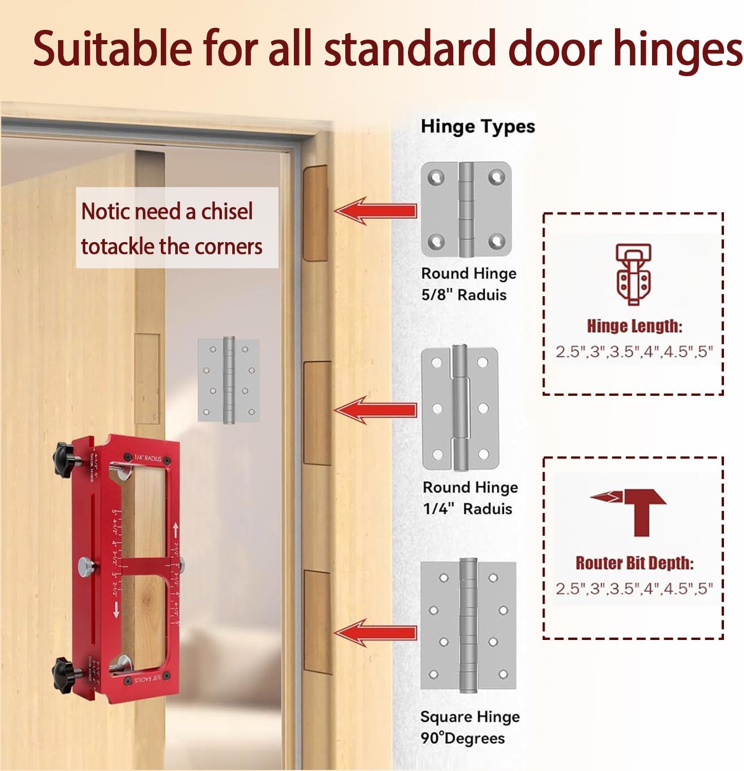 Door Hinge Jig & Lock Installation Kit, Adjustable Aluminum Mortise Jig | Aluminum alloy, hinge mortise jig, lock installation, woodworking, 2.5-5 in hinges, wood doors, router template