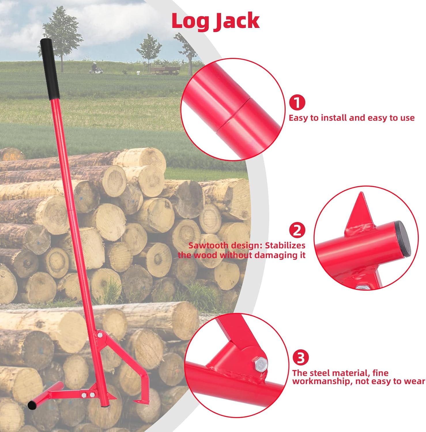 51.18"" Timberjack Log Lifter, Adjustable Log Roller Cant Hook,Heavy-Duty Carbon Steel Log Jack for Rolling and Raising Up The Logs,Log Roller Tool, Black