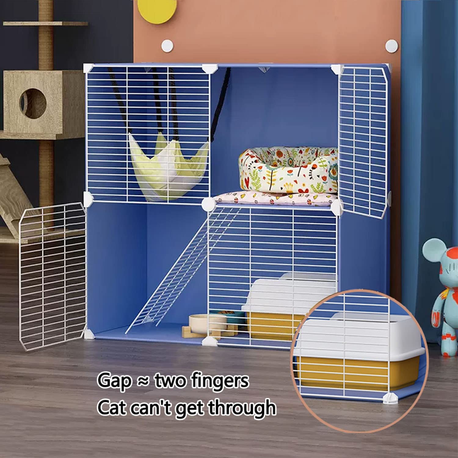 Gabbia per Gatti Piccola, Casse per Gatti da Interno, Box per Gatti Fai da Te, Box per Animali Domestici, Box per Gatti per Animali, Rete crittografata, con Nido per Gatti + Amaca + Lettiera per Gat