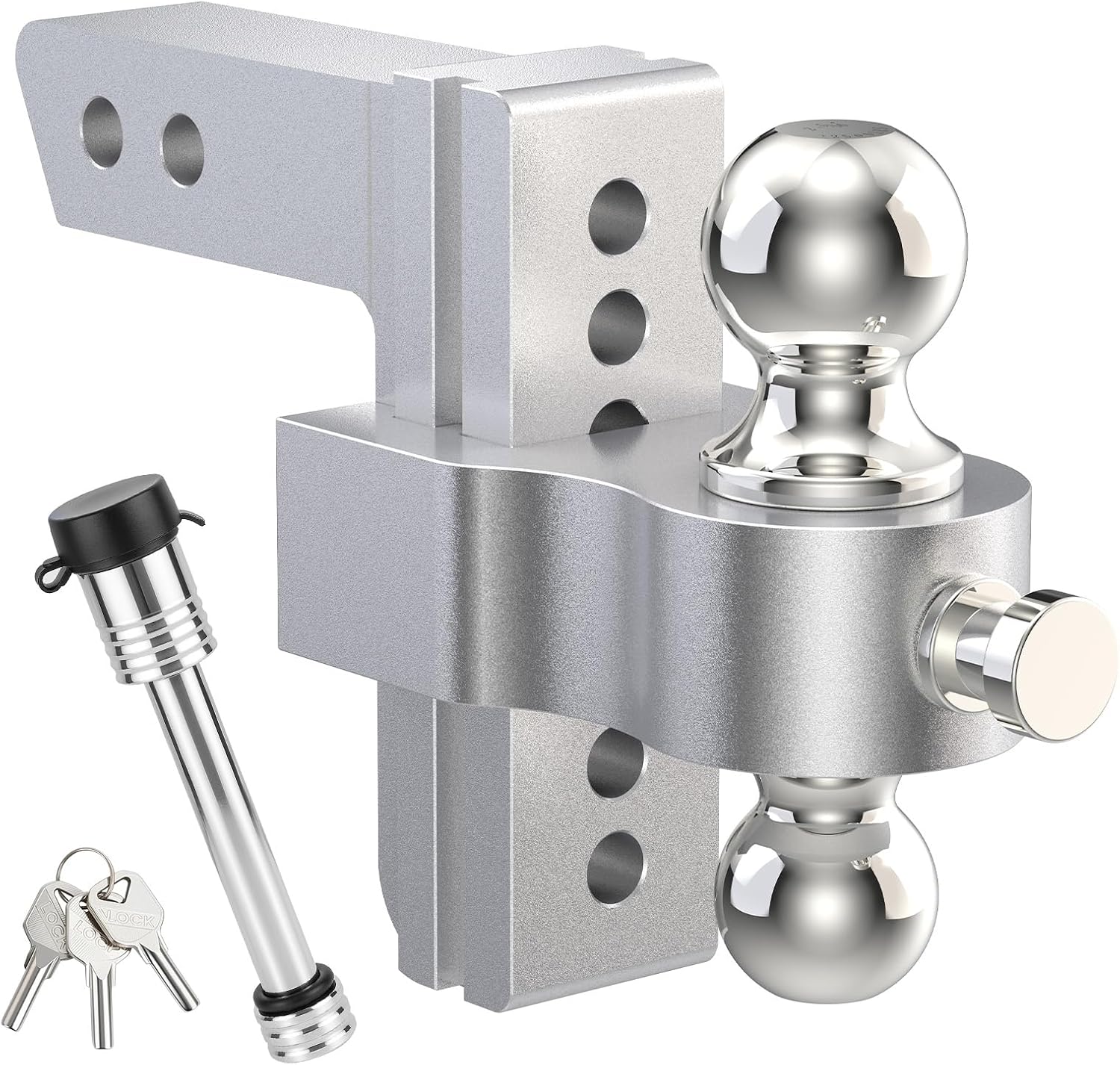 Adjustable Trailer Hitch, Drop Hitch Fits 2 Inch Receiver, (2" x 2-5/16") Dual Ball Mount Aluminum Tow Hitches, 6'' Drop/Rise - 12,500 LBS GTW for Trucks, RV, Camper etc