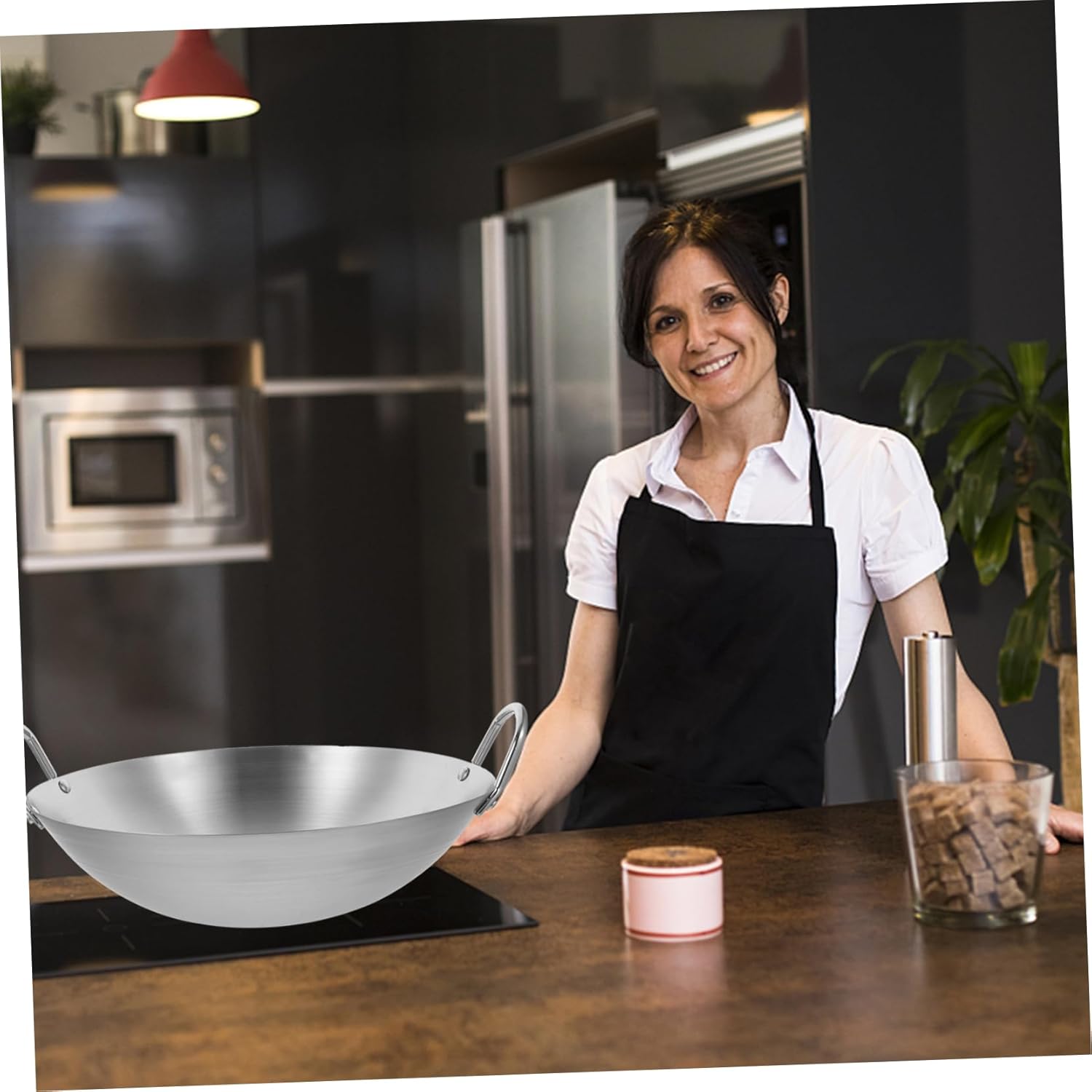 VALICLUD Wok Pan Thickened Frying Pan for Gas Stoves Open Flame and Electric Cookers Double Handle Design for Easy Carrying and Storage for Home