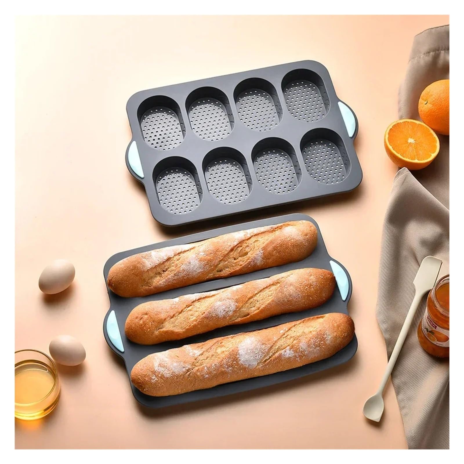Backform for die Küche ; | Silikon, antihaftbeschichtet, verbrühungshemmend, ofenfest, Baguetteblech, leicht zu reinigen(2Pcs Grey Mix)