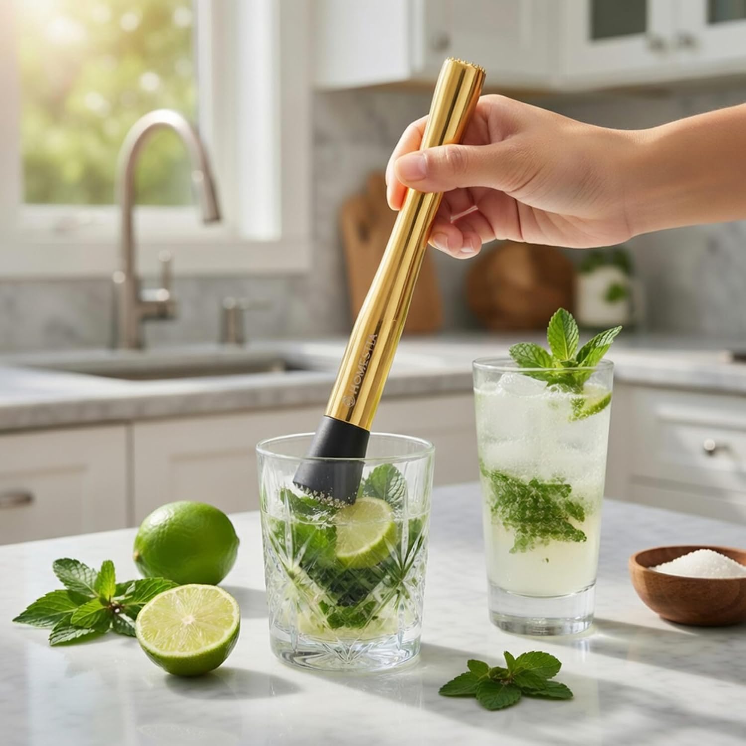 Homestia 10'' Muddler for Cocktails, Lemon Muddler for Lemonade & Mojitos