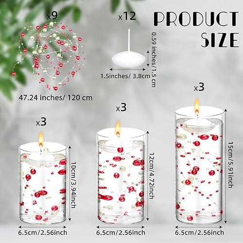 Miniatura 2 de Juego de 9 jarrones cilíndricos de vidrio para centros de mesa, portavelas transparentes de huracán de varios tamaños con velas flotantes, cadena de