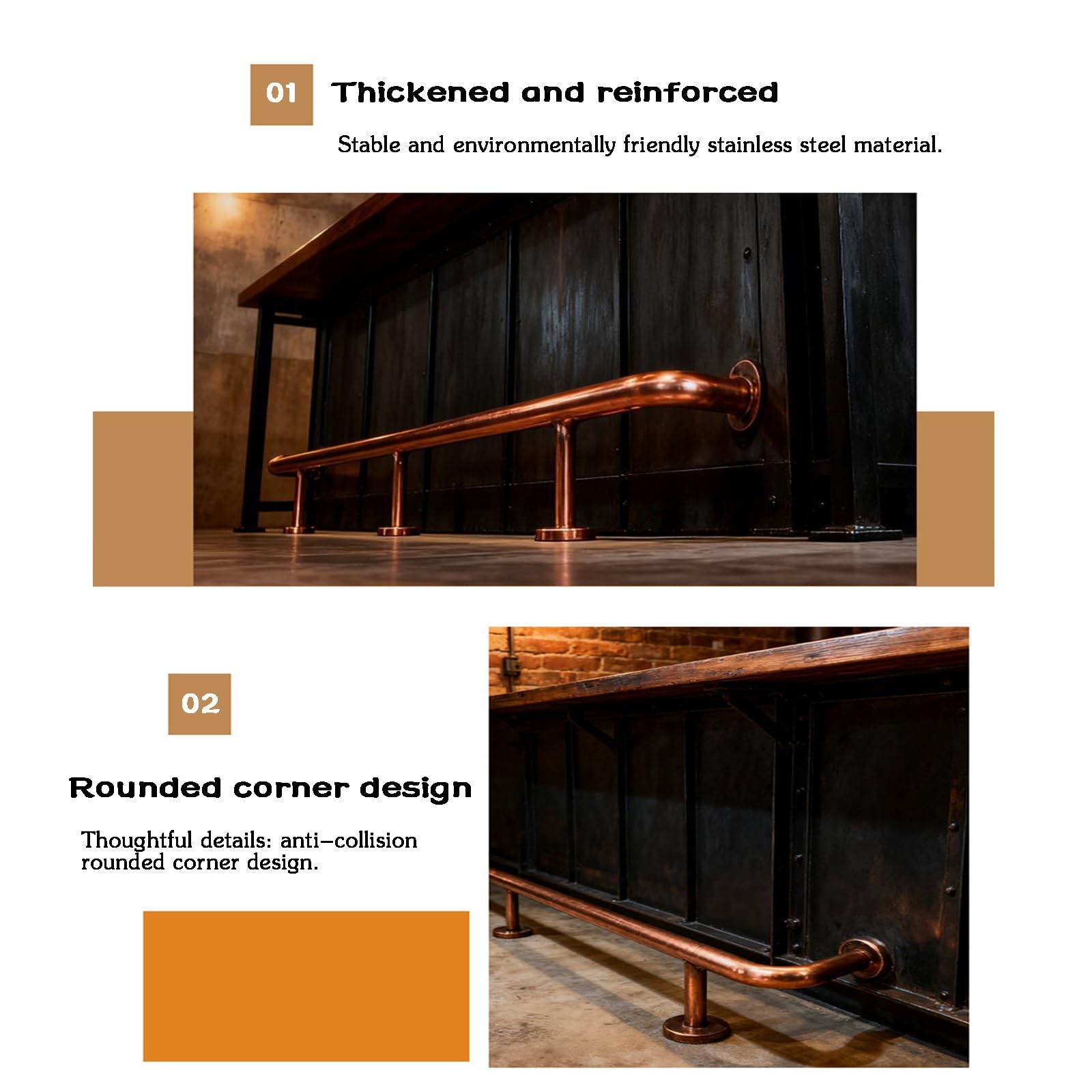 Sistema Completo De Reposapiés De Acero Inoxidable | Con Tubos Y Soportes for Mesas De Bar, Comedor Y Taberna En Sótano(L90cm/3ft)