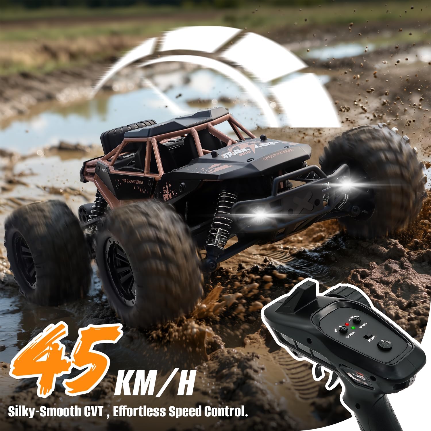 1:16 Scale All Terrain RC Cars, High Speed Fast RC Car Max 45km/h 4WD Electric Vehicle Remote Control Monster Truck with 2 1500mAh Batteries,2.4GHz 4X4 Off-Road RC Drift Car for Kids Boys Adults