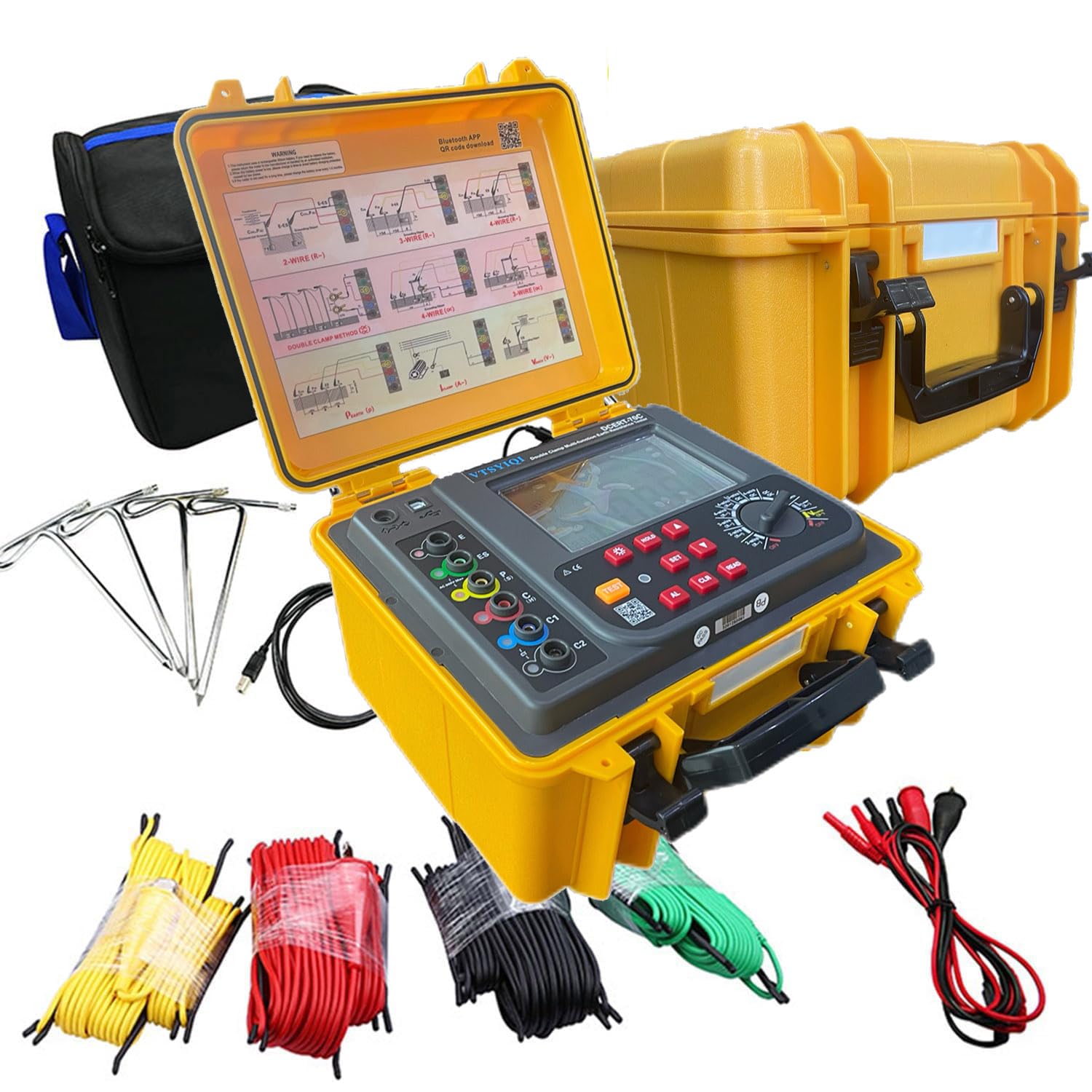 Double Clamp Ground Resistance Meter Multifunction Soil Resistivity Tester with USB RS232 Interface Grounding Resistance Range 0.00Ω-30.00kΩ AC Leakage Current 0.00mA-600A 2000 Groups Storage
