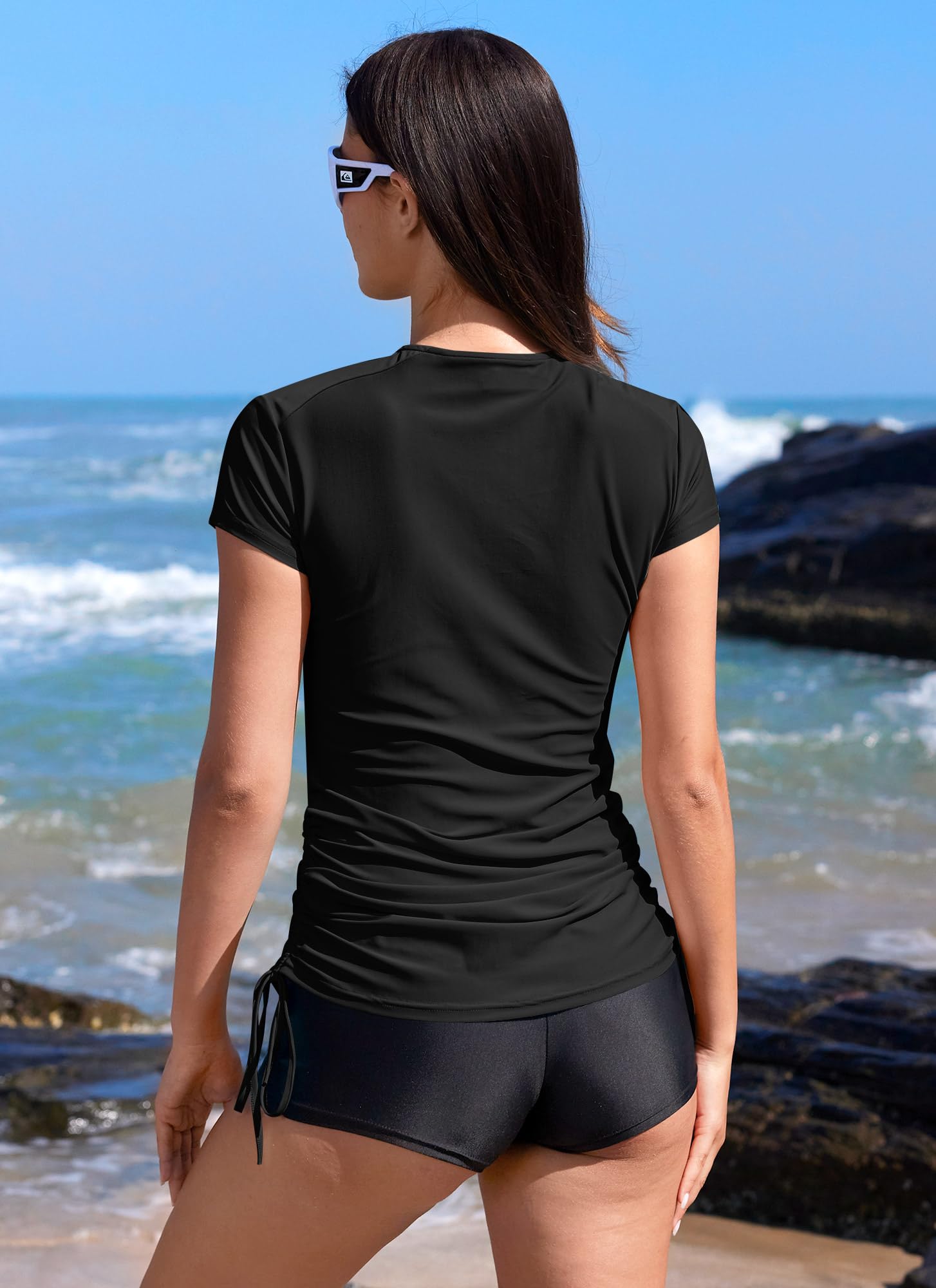 BesserBay UV Shirt Damen 1/4 Zip Badeshirt Kurzarm UPF 50+ Rashguard Atmungsaktiv Schwimmshirt S-XXL