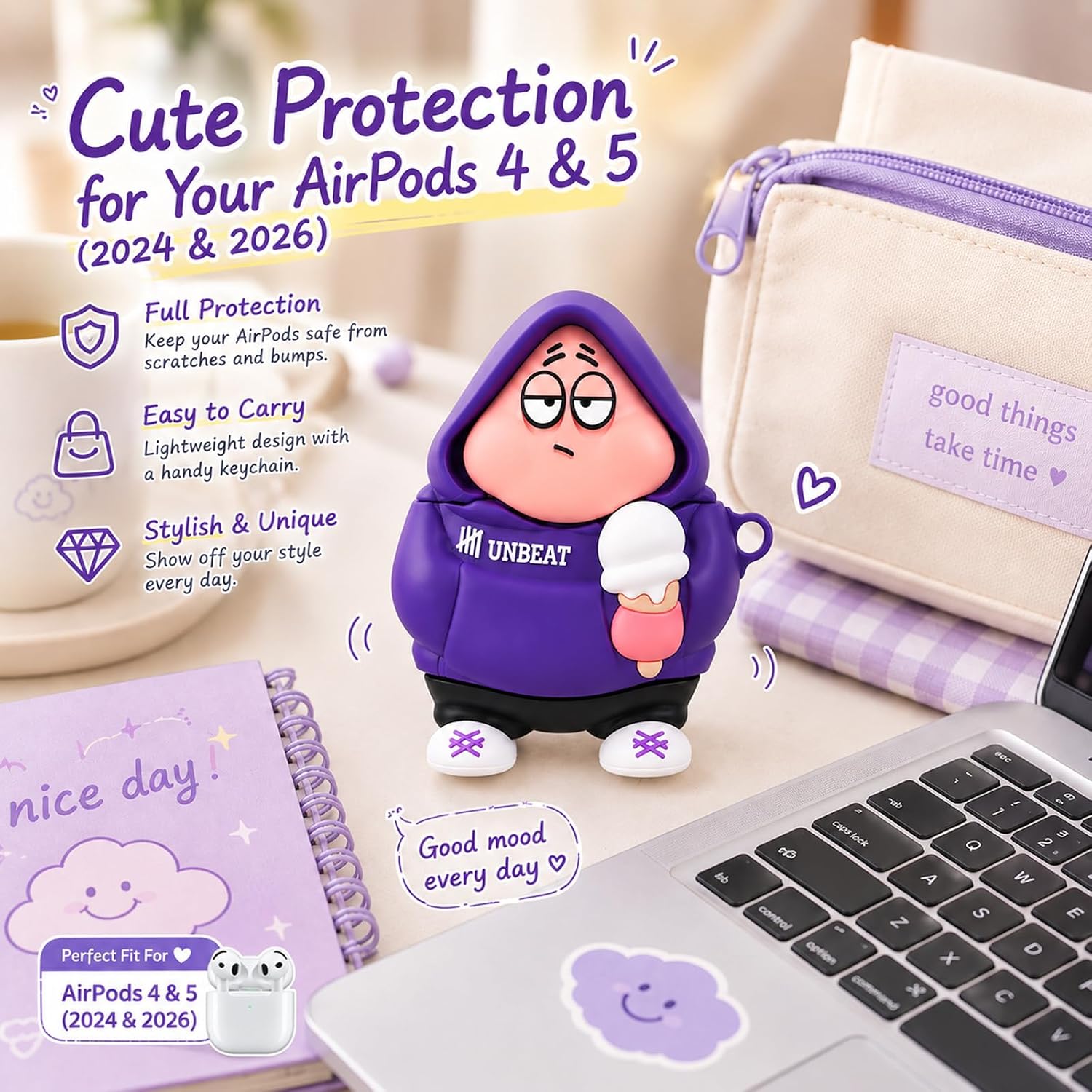 Cute 3D Cartoon Case for AirPods 4 (2024) & 5 (2026), Silicone Cover